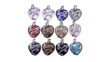 Natural Gemstone Heart Dragon Pendant SP1671AS (2)