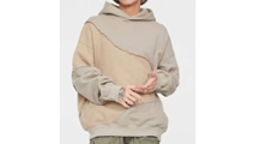 Fashion Puff Printing Patchwork Cut Off Hoodie Oversized Two Color Hoodies Men1