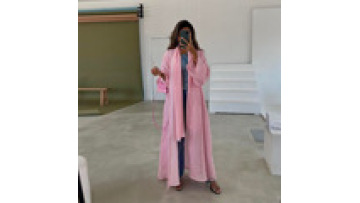 Solid Modest Casual Pink Tassel Open Kimono Abaya Muslim Ramadan Eid Dubai Women Clothing Jalabiya Moroccan Caftan1