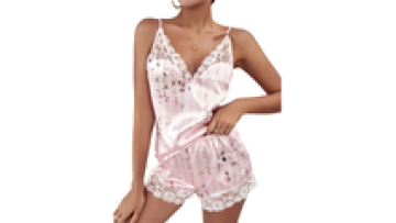 Designer Floral Satin Printed Pajamas Pink Pajama Sets Two Piece Sleepwear for Women1