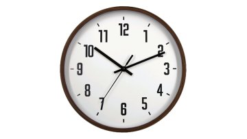 Heat-Transferred Deep Wood Grain Border Wall Clock: White Dial, Black Numbers, & Sleek Black Lines