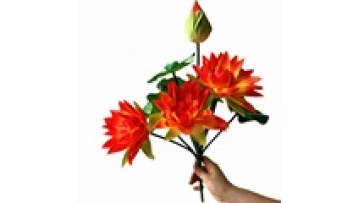 Artificial Lotus Flower Bouquet - Faux Silk Water Lily Bush with Green Leaves and Frog1