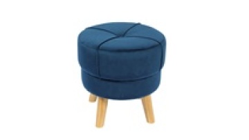 Bailey KD Wooden Foot Blue Velvet Ottoman Round Stool1