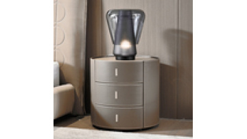 Modern hotel bedroom furniture saddle leather stone top high end night table round bedside table grey1