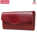 KAVIS High capacity Genuine Leather Wallet Female Coin Purse Women Portomonee Clutch Clamp Money Bag Card Holders Handy Perse
