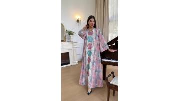 Printed Beaded Embroidery Abaya Dress (1)