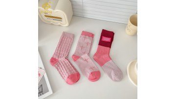 Korean pink dopamine contrasting mid calf socks