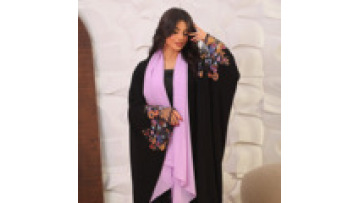 2025 Solid Color Mesh Sleeve Embroidery Women Dresses Eid Modest Muslim Dress Dubai Abaya Daily Open Abaya Islamic Clothing1