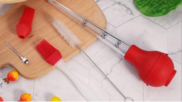 Baster Set of 4,Silicone Bulb Including Meat Marinade Injector Needle with Barbecue Basting Brush and Cleaning Brush HOZ Kitchen1