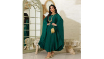 Eid Ramadan Bat Sleeve Pleated Dress for Muslim Women Dresses Abaya Long Dress Morocco Kaftan Dubai Robe Jalabiya1