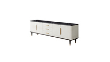 Modern luxury TV table living room furniture  marble tabletop leather cover stainless steel TV stand with storage cabinets1