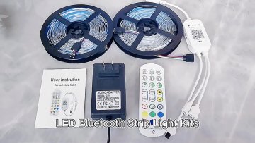 Buletooh Wireless 32ft Smart 5050 RGB Multi Color Music Sync Flexible Waterproof LED Strip Light with Remote and Power Adapter1