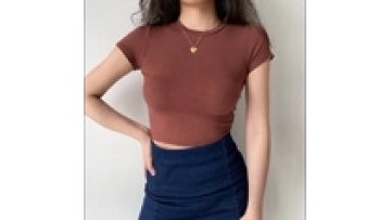 Tight T-shirt 2024: Basic Round Neck Short Sleeve Women's Slim Fit Summer Casual Printed Knitted T-Shirt1