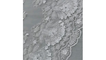 2021 European-style luxury handmade embroidery 3D white flower beaded sequin embroidery lace for wedding dress skirt fabric1