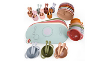 Wholesale Food Grade Silicone Children Kids Tableware Feeding Set Silicone Baby Spoon Bib Plate Bowl1
