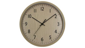Elegant Heat-Transferred Wood Grain Wall Clock: Black Lettering & Minimalistic Black Accents