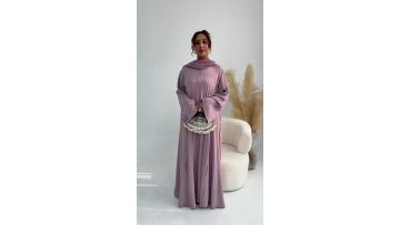 Hand Beaded Linen Open Abaya with Elegant Embroidery Details (1)