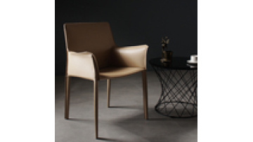Modern light luxury leisure chair simple family backrest  saddle leather chair Italian simple dining chair1
