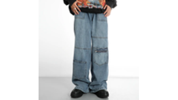 Customized Loose Fit Baggy Cargo Waxed Bell Bottom Denim Jeans Pants for Men1