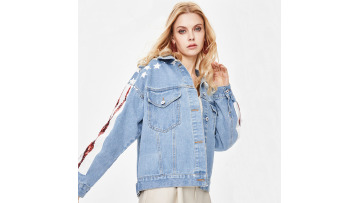 Women Sequins Patchwork Denim Jacket