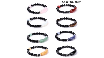 Bridge Heart 8MM Round Blass Glass Beads Bracelet SB3040S