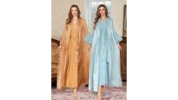 Luxury Open Abaya Jalabiya Set Dubai Eid Cardigan with Balloon Sleeves Arabic Muslim Ramadan Dress1