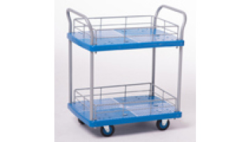330LB Capacity Plastic Platform Trolley with Guardrails - 19inch x 28.35inch Two-Tier Shopping Cart for Loading and Storage1