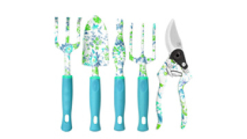 Customized and Professional 5 Pieces Floral Print blue Garden Hand Tool set for women1