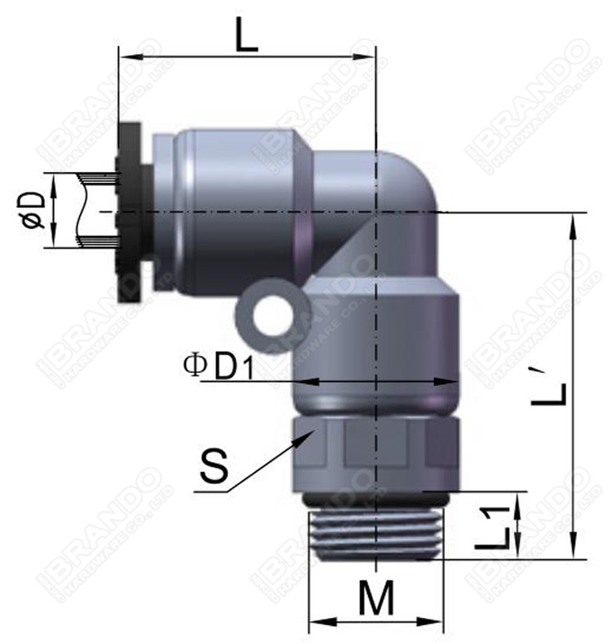 PL Male 90 Degree Elbow Pneumatic Hose Fittings 1/8'' 1/4'' 3/8'' 1/2'' 0