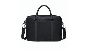 Solid Black Diagonal Weave Briefcase