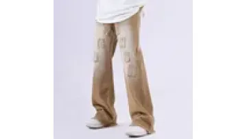 Custom Logo Jeans Spray Paint Letter Chenille Patch Jeans Men Hip Hop Loose Raw Edge Straight Trousers Wide Leg Pants1