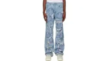 Wholesale Custom New Male  Fashion Straight Wide Leg Pants Streetwear Loose ripped stacked Baggy Mens Denim Jeans1