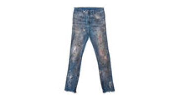 New High Quality Custom Men Distressed Paint Splatters Vintage Wash Ripped Denim Jeans1