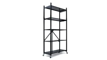 Multi-Purpose Foldable 5-Tier Heavy Duty Storage Shelves, Mobile Folding Shelf Rack Organizer Cart with Rolling Wheel1