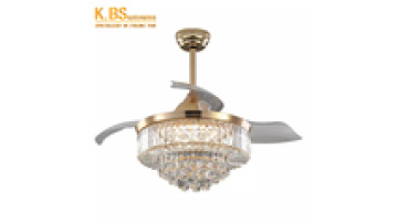 Premium Crystal Ceiling Fan with Retractable Blades, Acrylic Leaf Chandeliers, and Invisible Fan Lights1