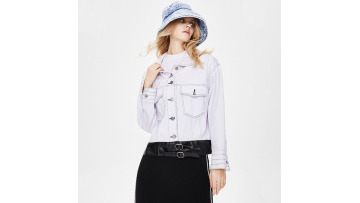 PU Patchwork Denim Jacket for Ladies