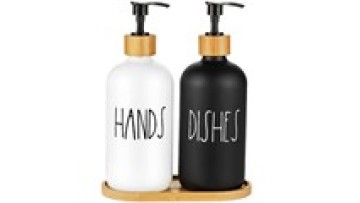 16oz Popular Lotion Soap Dispenser White Black Glass Boston Bottle with Bamboo Cover Pump1