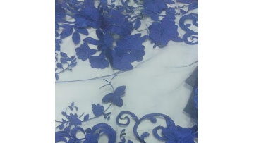 2023 Hot Sapphire Blue Elegant navy border 3D Embroidered Lace Mesh Fabric Of Evening Dress1