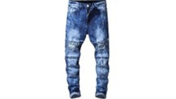New European and American Slim Small Straight Knee Ripped Stretch Jeans for man1