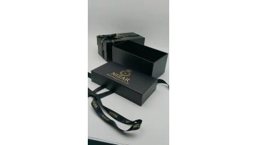 Custom gold logo black box ribbon