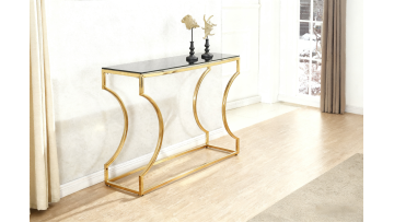 TL-AS91G Elegant Modern Grey Glass Console Table with Gold Frame for Contemporary Living Spaces