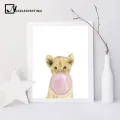 Pink Bubble Lion Woodland Animal Wall Art Canvas Print Nursery Poster Painting Decorative Picture Nordic Kids Bedroom Decoration