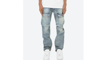 Designer Flare Stacked Skinny Cargo Denim Jeans with Side Pockets for Men1