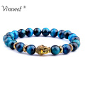 Fashion AAA Royal Blue Tiger Eye Men's Bracelet Beads Natural Stone Buddha Stretch Charm Bracelets for Women Men Jewelry 2020