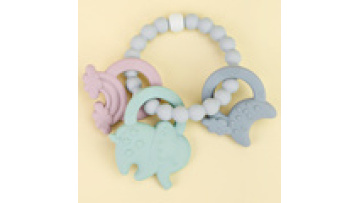 Funny Rainbow Wooden Bracelet Toys Baby Silicone Teether Set1
