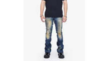 Custom Men Stacked Jeans Full Length Blue Wash Relaxed Fit Ripped Skinny Raw Hem Distressed Jeans For Men1