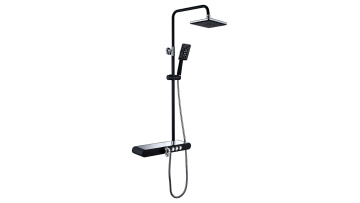 Matte Black Thermostatic Shower Fixture Set with Function Shampoo Shelf1