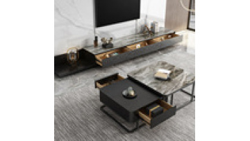 Modern Italian slate solid wood square coffee table Nordic storage telescopic TV cabinet combination1