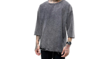 Fashion Distressed Wholesale Custom Rounded Bottom Acid Wash T Shirts for Men Tee Shirt Blank 100% Cotton Casual Causal Wear T/T1