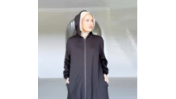 New Middle East Solid Color Women's Modest Muslim Hoodies Dubai Zippered Long Dress Turkish Islamic Maxi Clothing with Pockets1